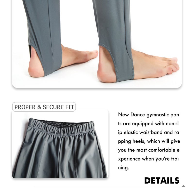 NEW DANCE Mens and Boys Gymnastics Pants Leotard Youth Ballet Tights Stirrup Pants for Dance Yoga Practice Athletic Gray - Image 4